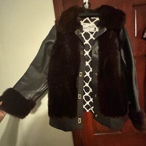 Leather fur jacket